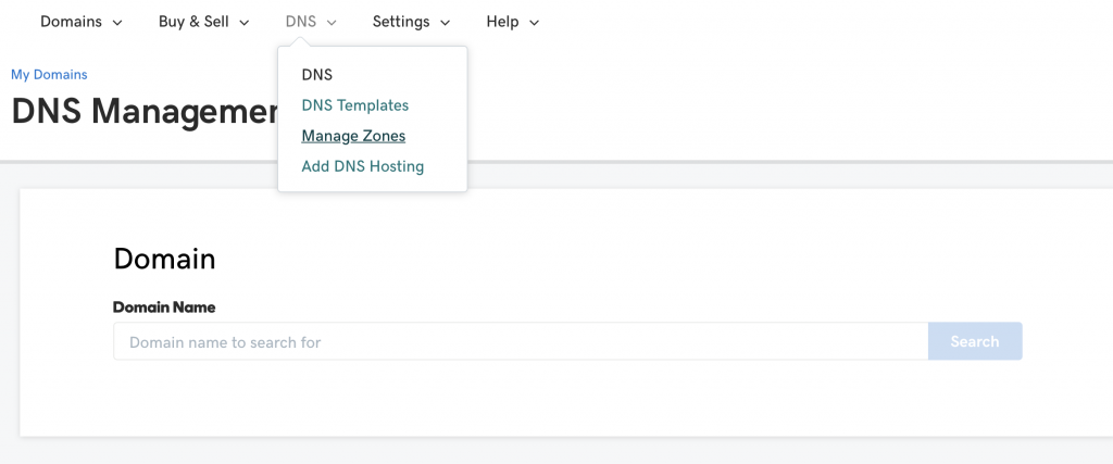 Select GoDaddy domain for the DNS